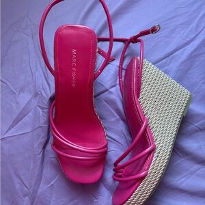 Marc Fisher Fuchsia and Cream Wedge Sandals